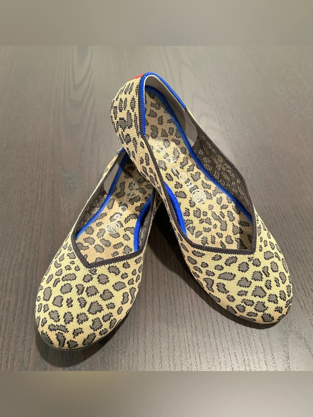 Leopard Print Women's Ballet Flats with Blue Trim